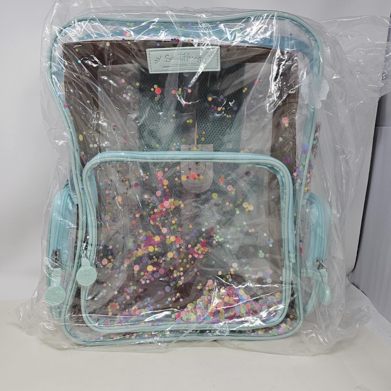 Clear Sweet Honey Rave Festival Backpack Confetti Filled Kids Girls Party Dance