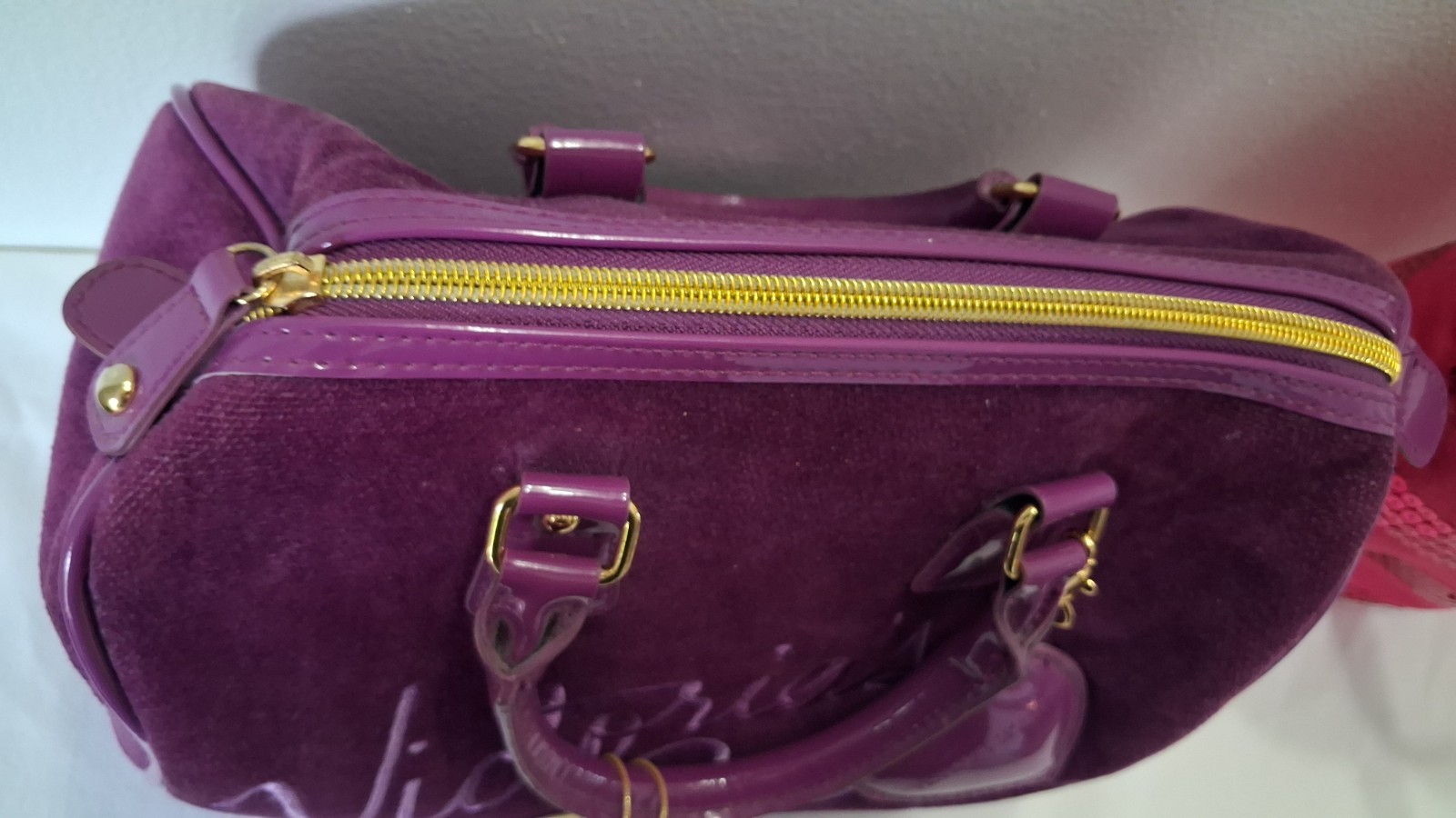 Victoria’s Secret Bag Lot of 2 Purple Velvet Satchel Pink Sequin Tote Handbag