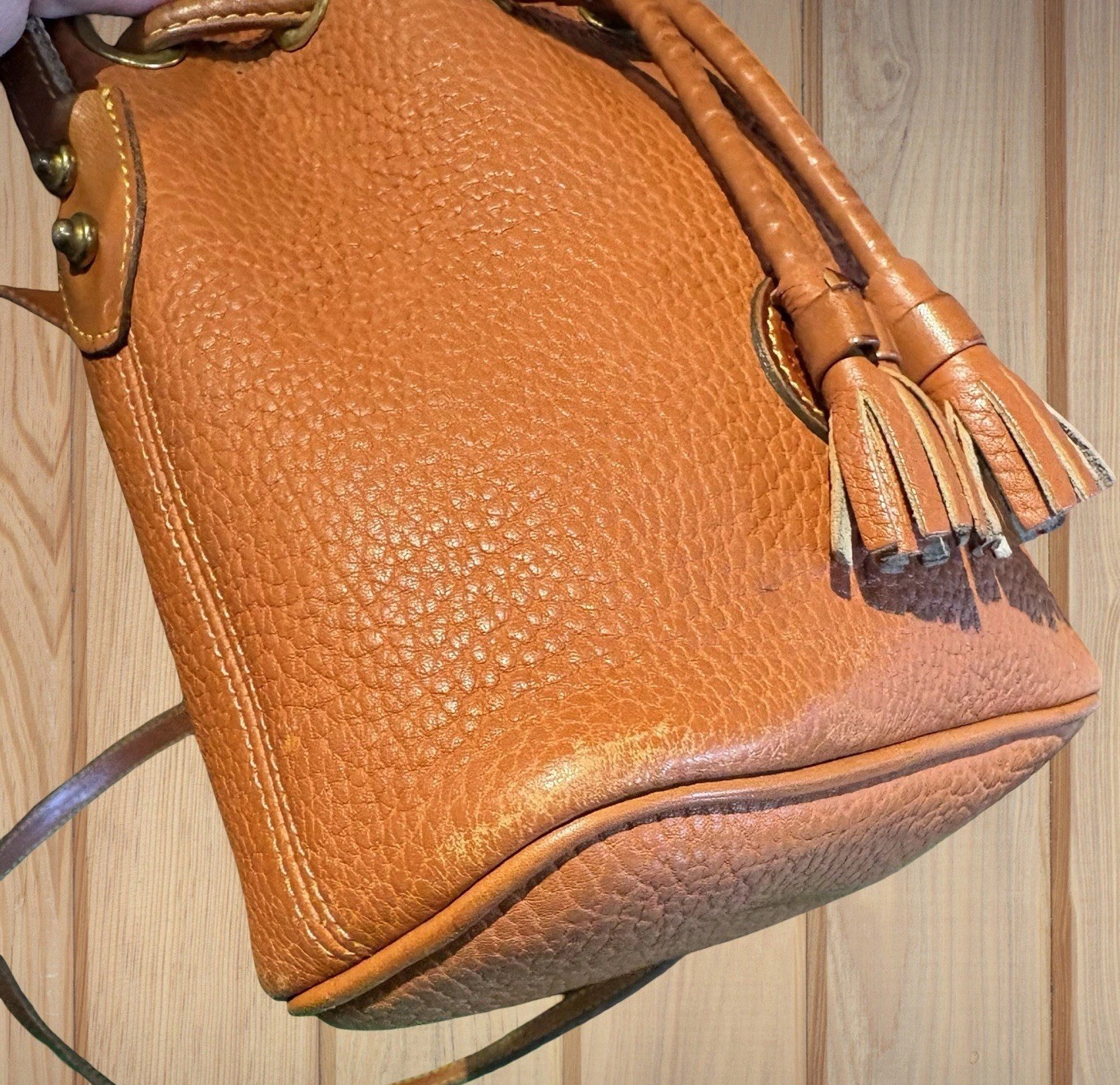 Dooney Bourke Brown Vintage R134 Mini Bucket Drawstring Shoulder Bag Leather
