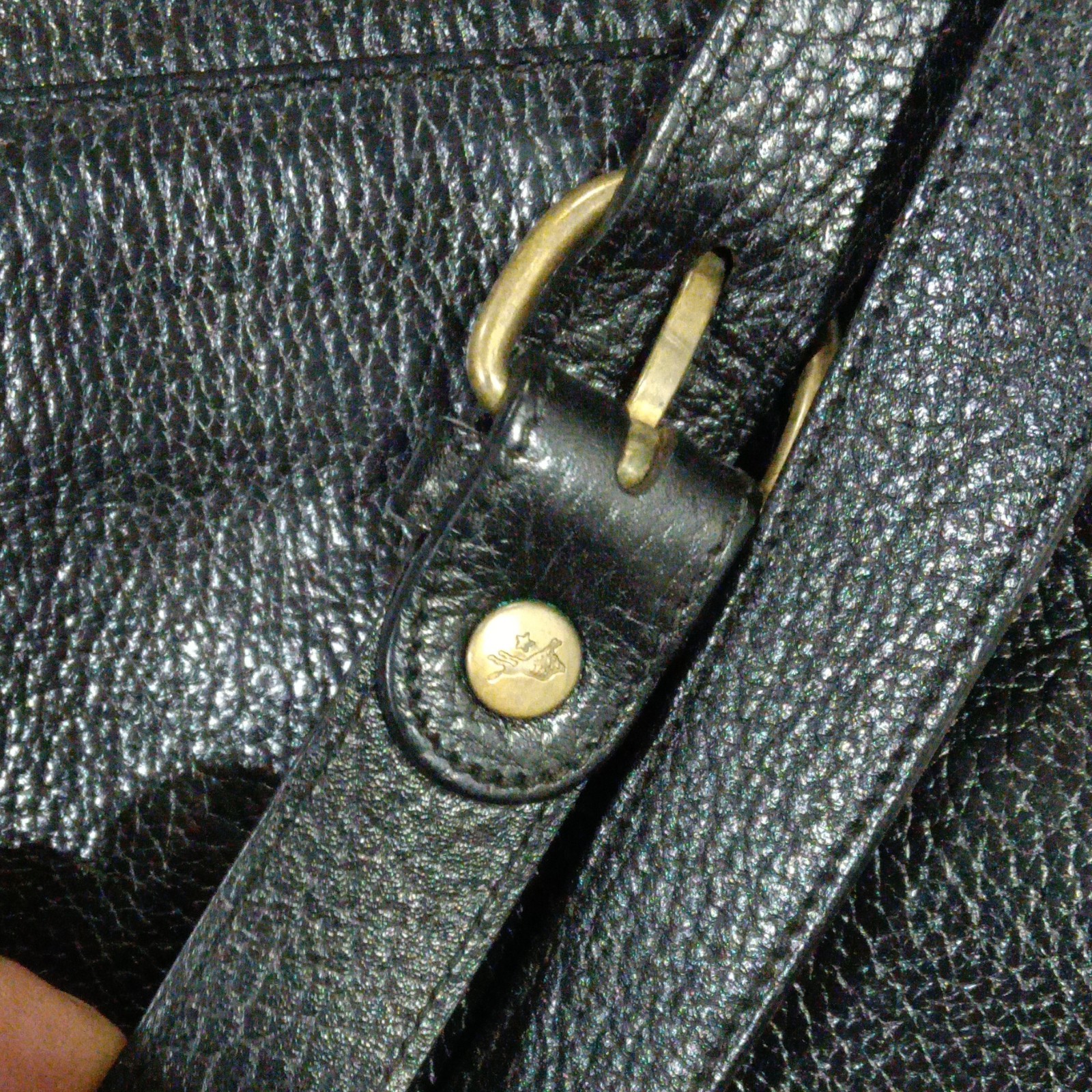 vtg liL BISONTE Star Motif Shoulder Bag Black Genuine Leather Near Mint