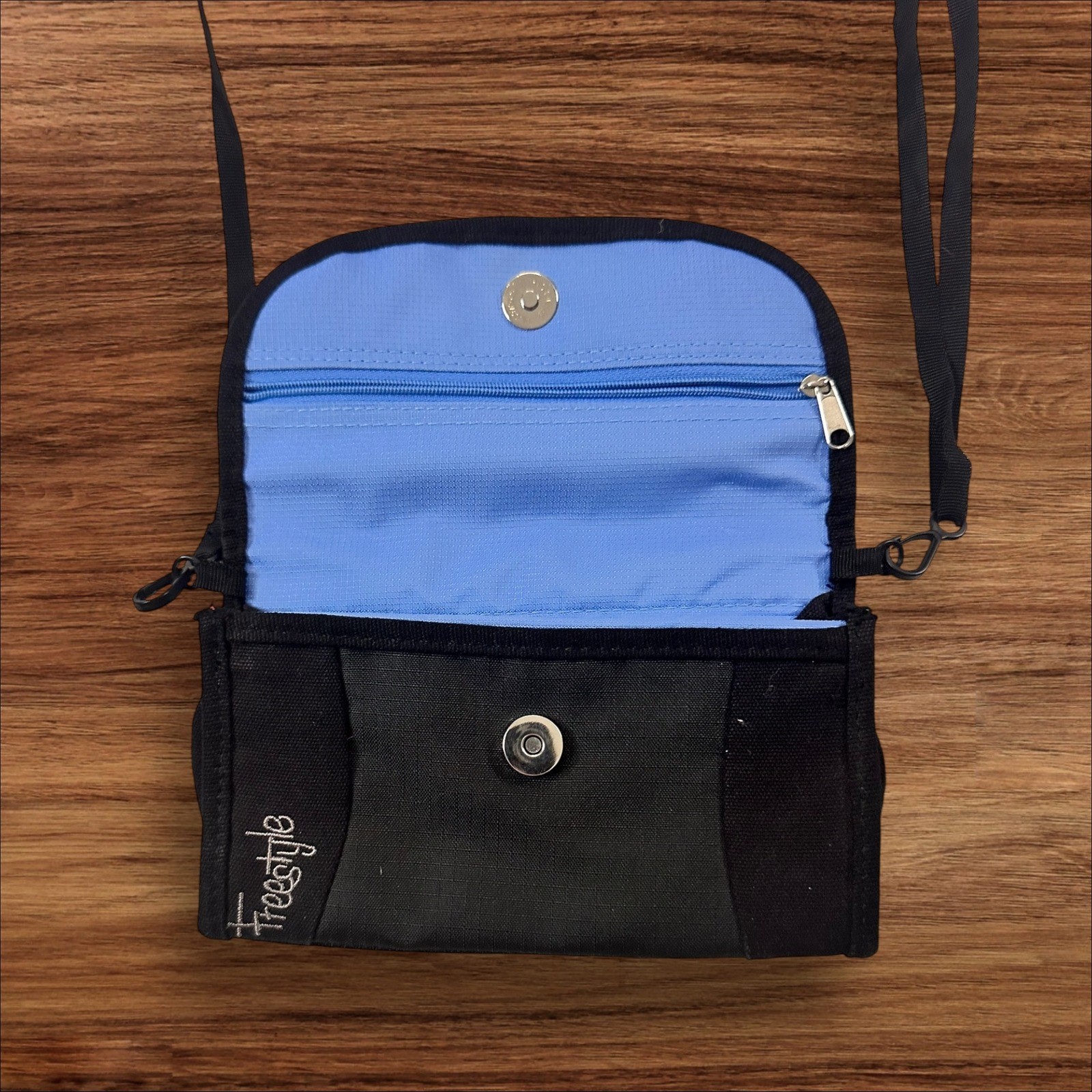 Freestyle Black Crossbody Bag Small Flap Snap Closure Adjustable Strap