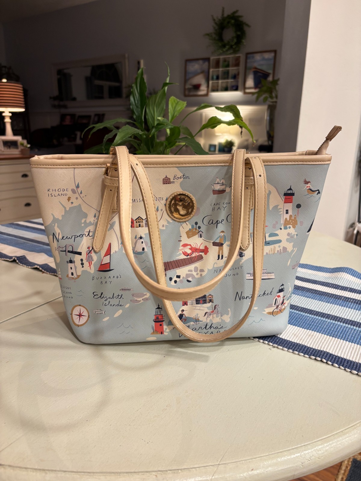 Spartina 449 Northeast Harbors Map Tote Bag Shoulder Purse Illustrated Coastal
