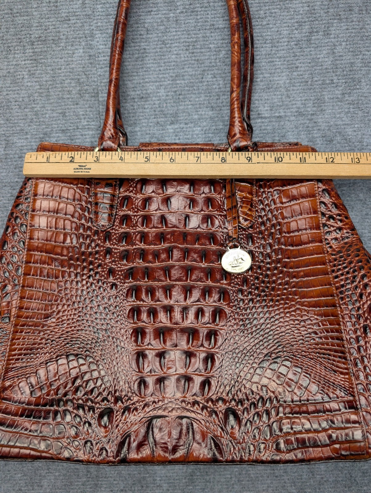 Brahmin Joan Tote Brown Croc Embossed Leather Shoulder Bag Purse Career Classic