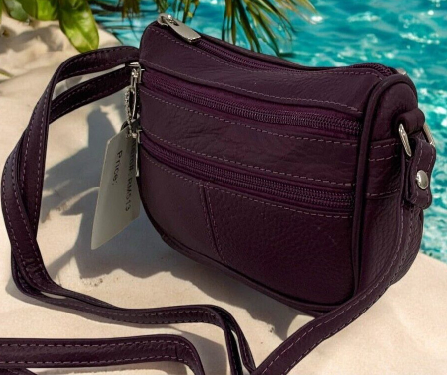 Purple Soft Cowhide Leather Small Handbag Crossbody Shoulder Bag Purse 4 Women