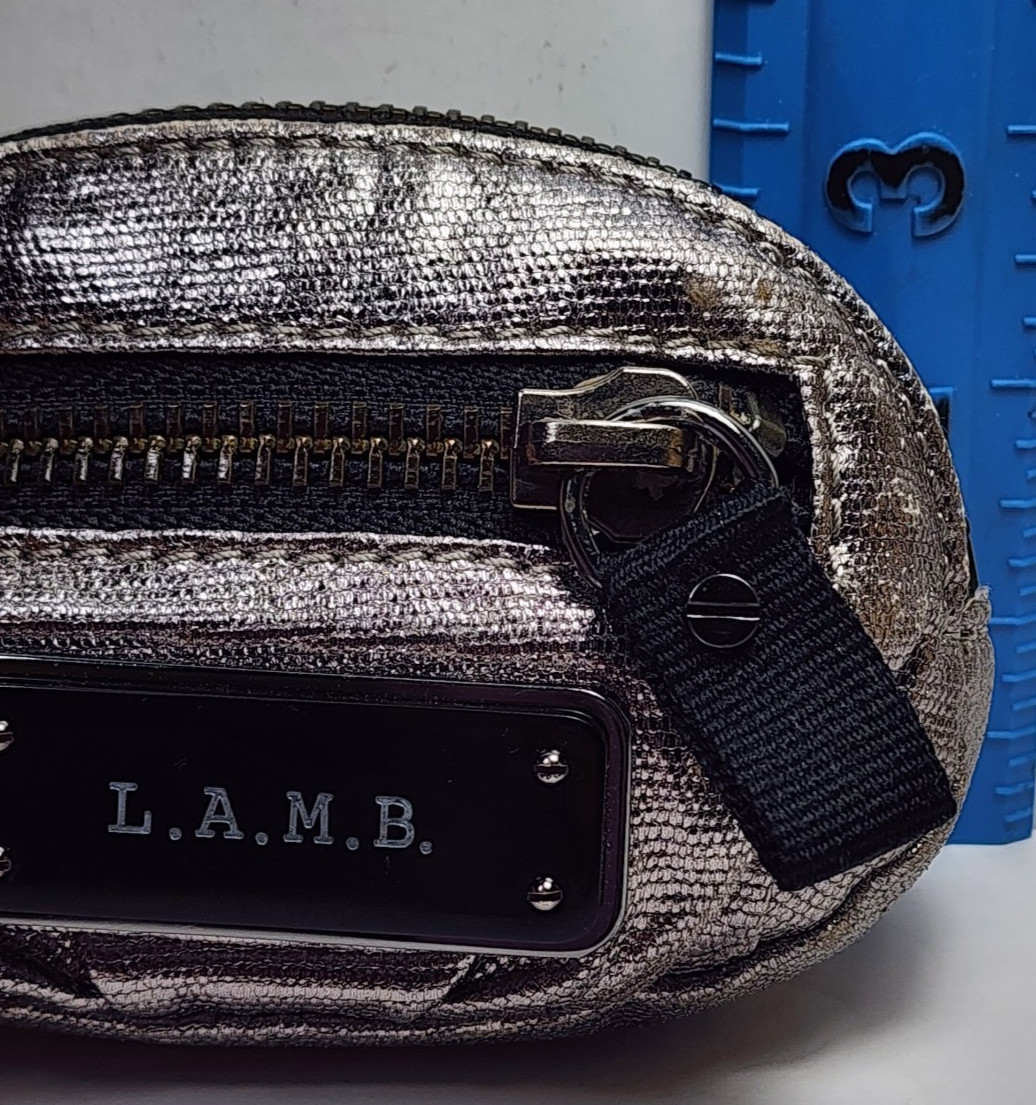 L.A.M.B. Gwen Stefani Silver Metallic Mini Pouch Bag Edgy Rocker Purse Accessory