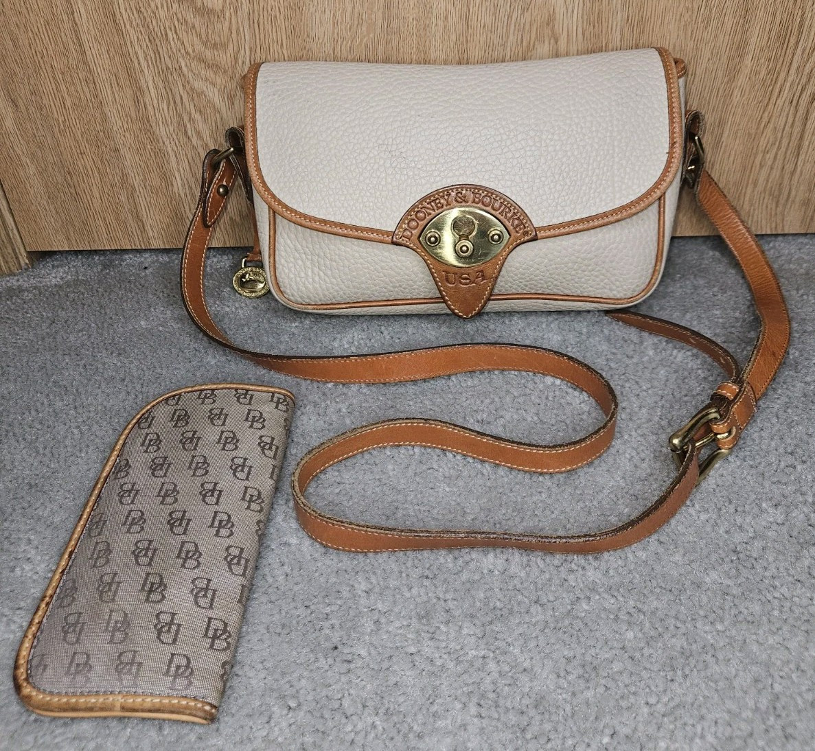 DOONEY BOURKE Calvary Cream/Whiskey Trim All Weather Leather Crossbody Handbag