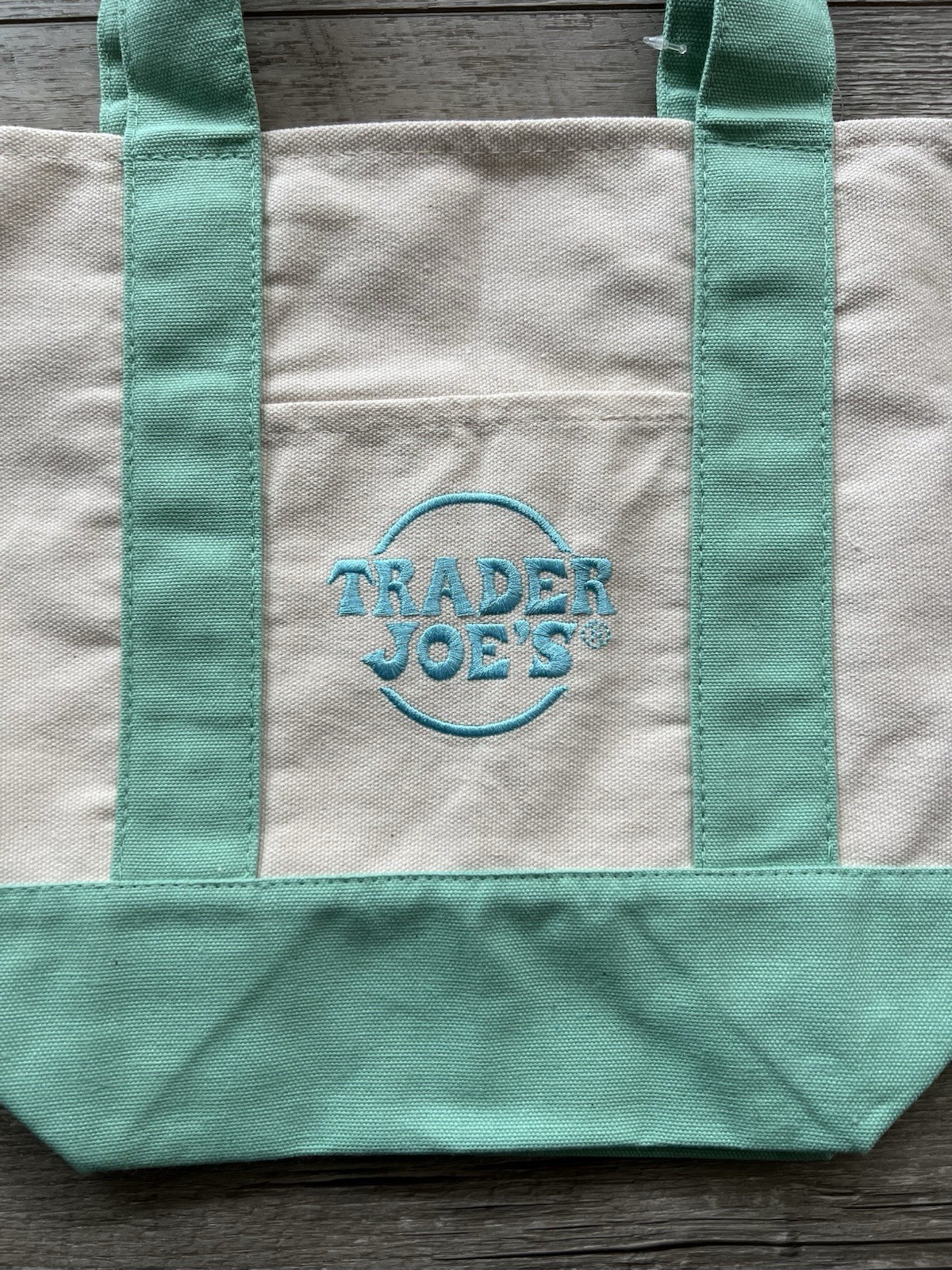 NWT Trader Joe’s Mini Pastel Canvas Tote Bag in Green