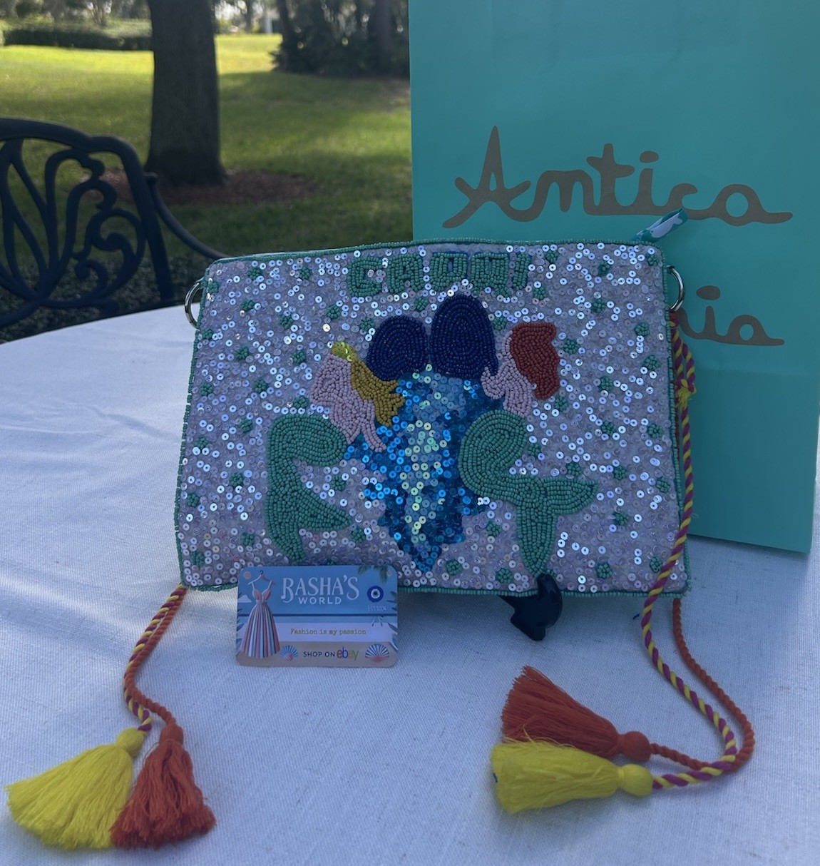 Antica Sartoria 2024 Aqua White Capri Clutch Bag Nwt