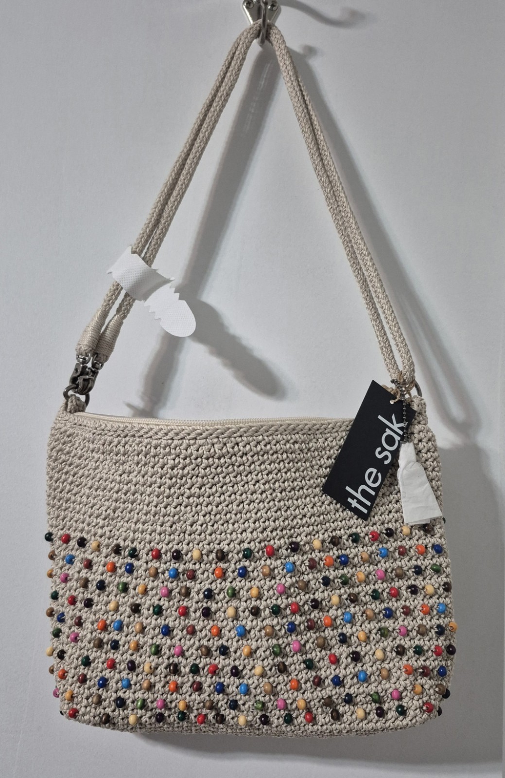 The Sak Lumi Convertible Crossbody Bag Ecru Multi Bead Hand Crochet Purse NWT