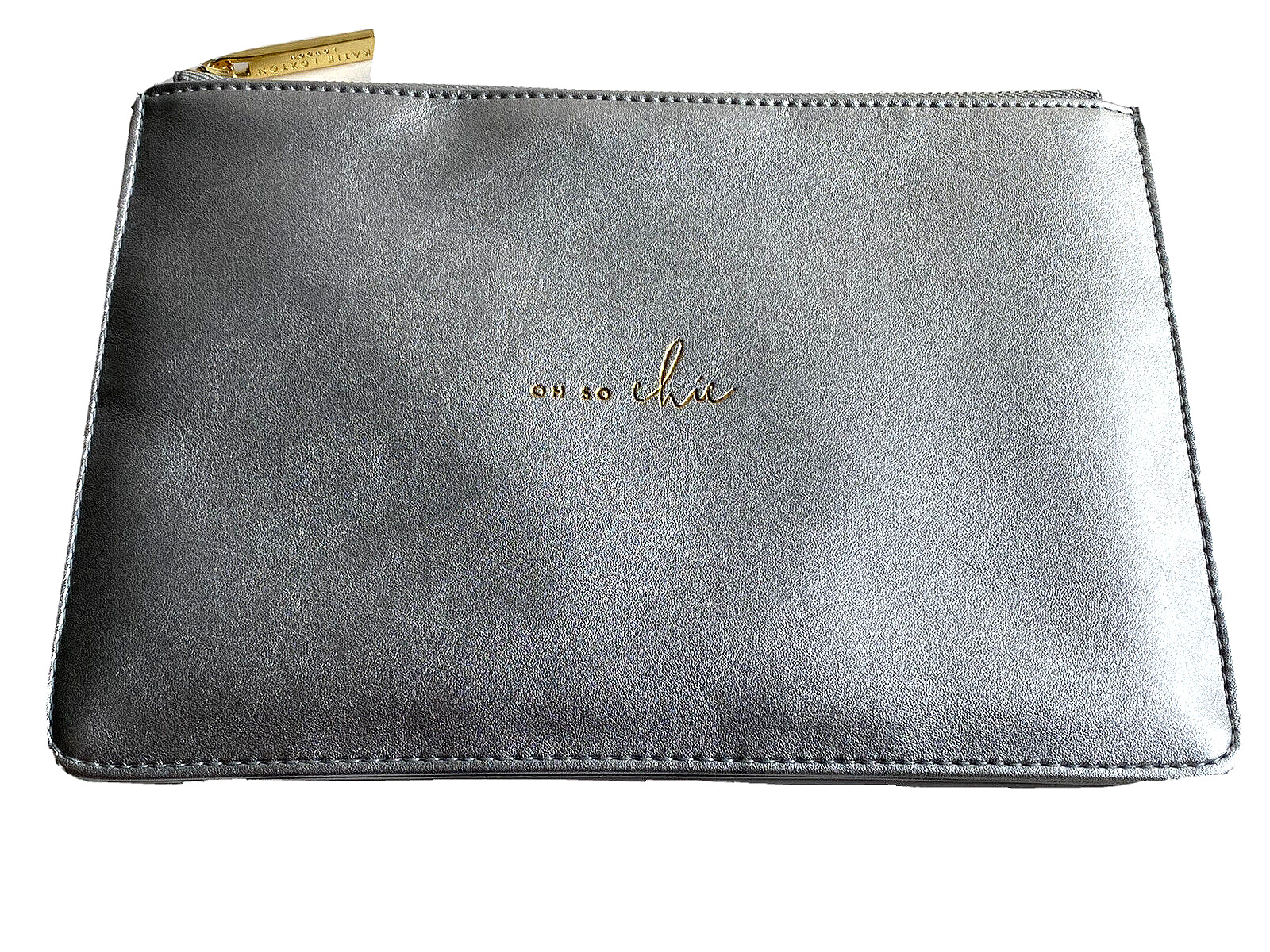 KATIE LOXTON London Perfect Pouch OH SO CHIC Metallic Silver Zip Makeup Bag