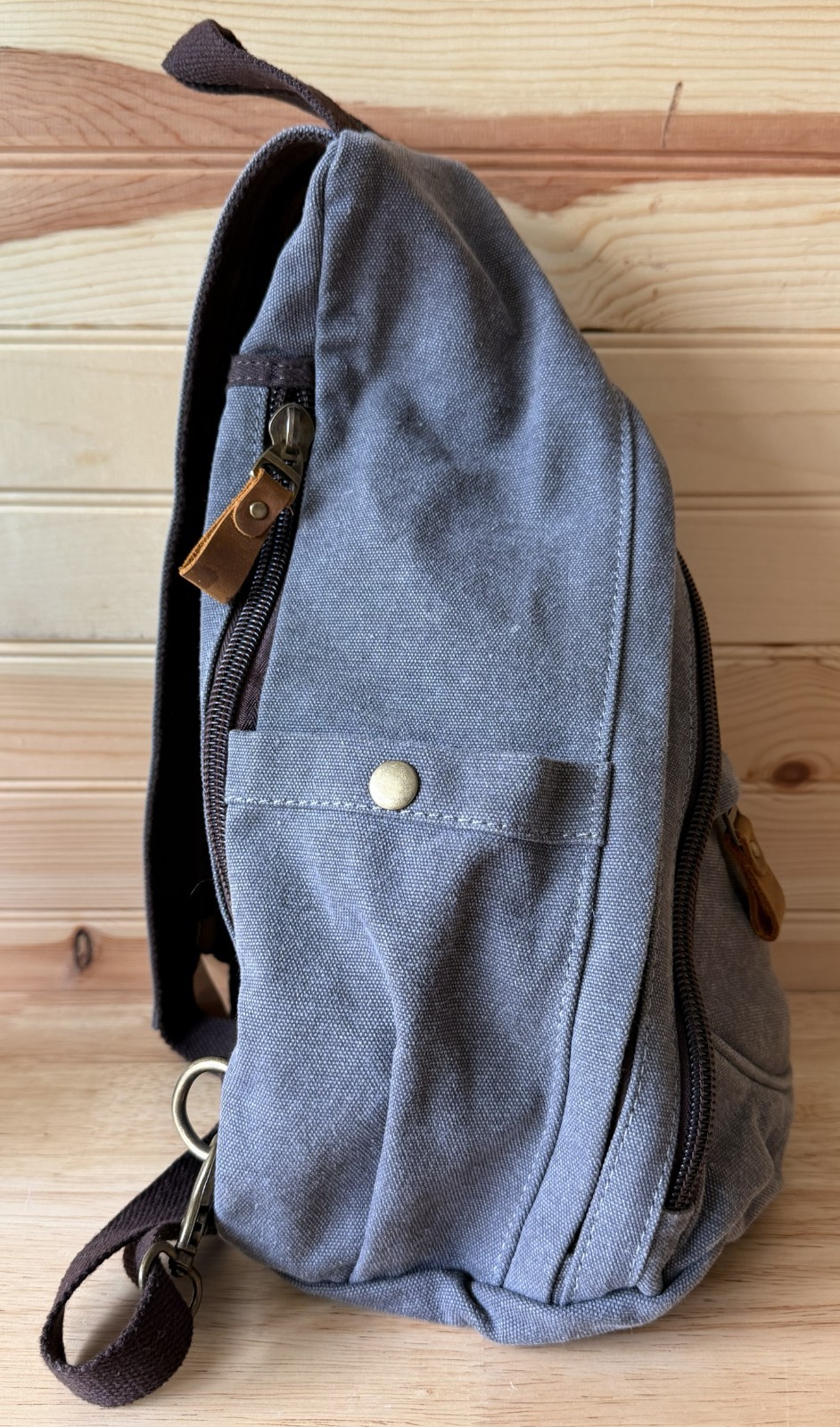 Gray Canvas Convertible Sling Backpack Crossbody Travel Bag Multi Pocket Unisex