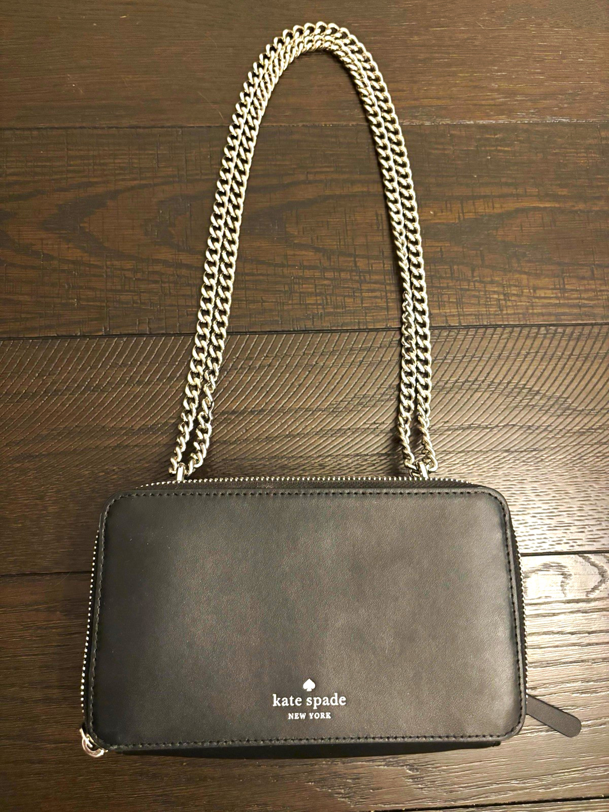 kate spade new york Small Black/White Colorblock Zip Crossbody Chain Strap