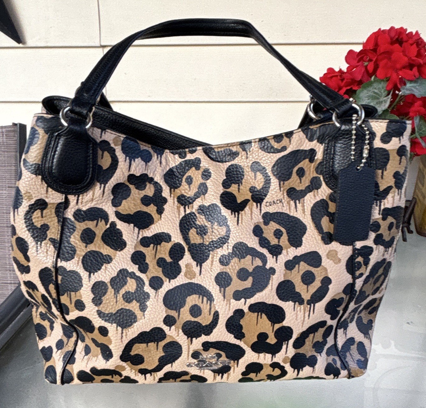 Wild Beast Ocelot print Coach Beige/Black Leopard Print Satchel Top Handle READ