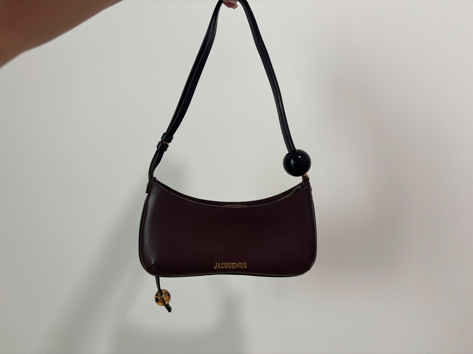 Jacquemus Le Bisou Perle Shoulder Bag Dark Brown Leather – Gold Hardware – Dust