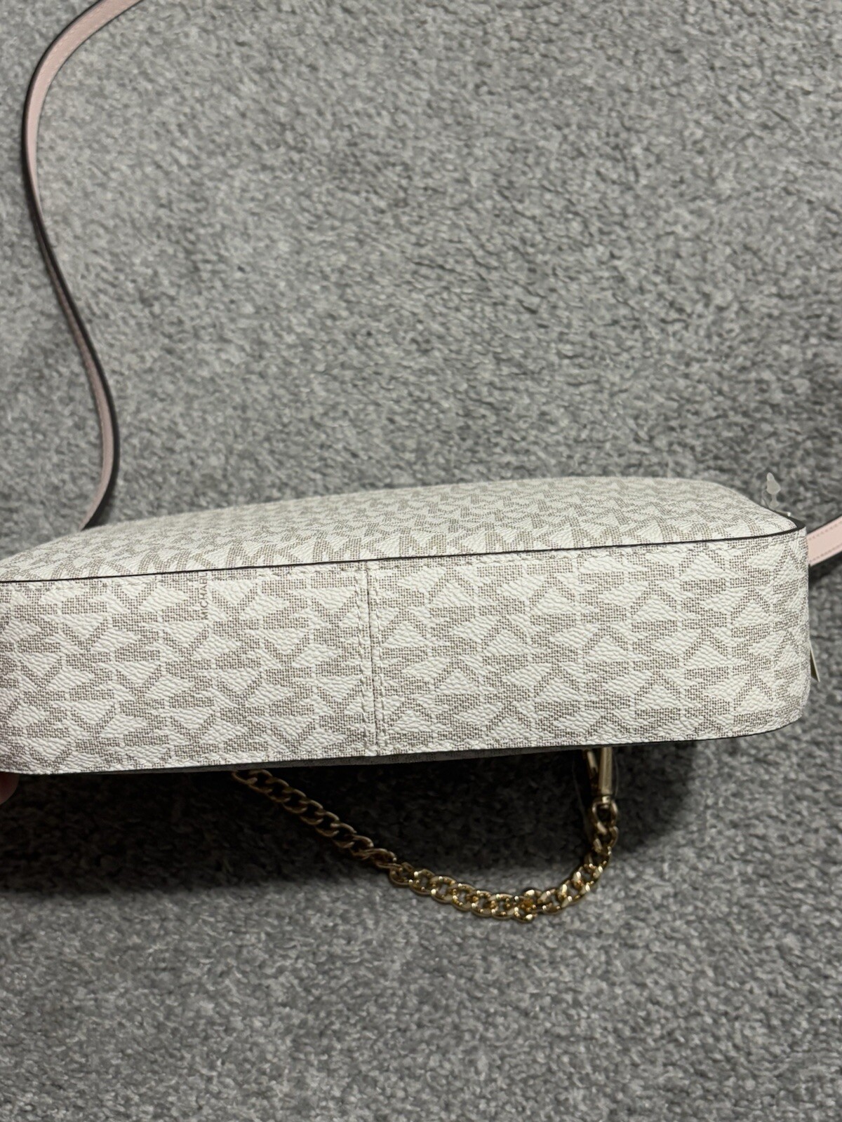 MICHAEL KORS JET SET LARGE ZIP CHAIN CROSSBODY BAG VANILLA SIGNATURE BLUSH PINK