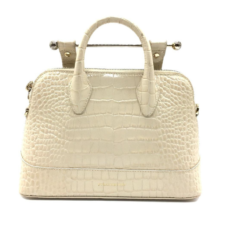 Strathberry Croc-Embossed Leather Handbag Shoulder Bag Tote Bag White Used JAPAN