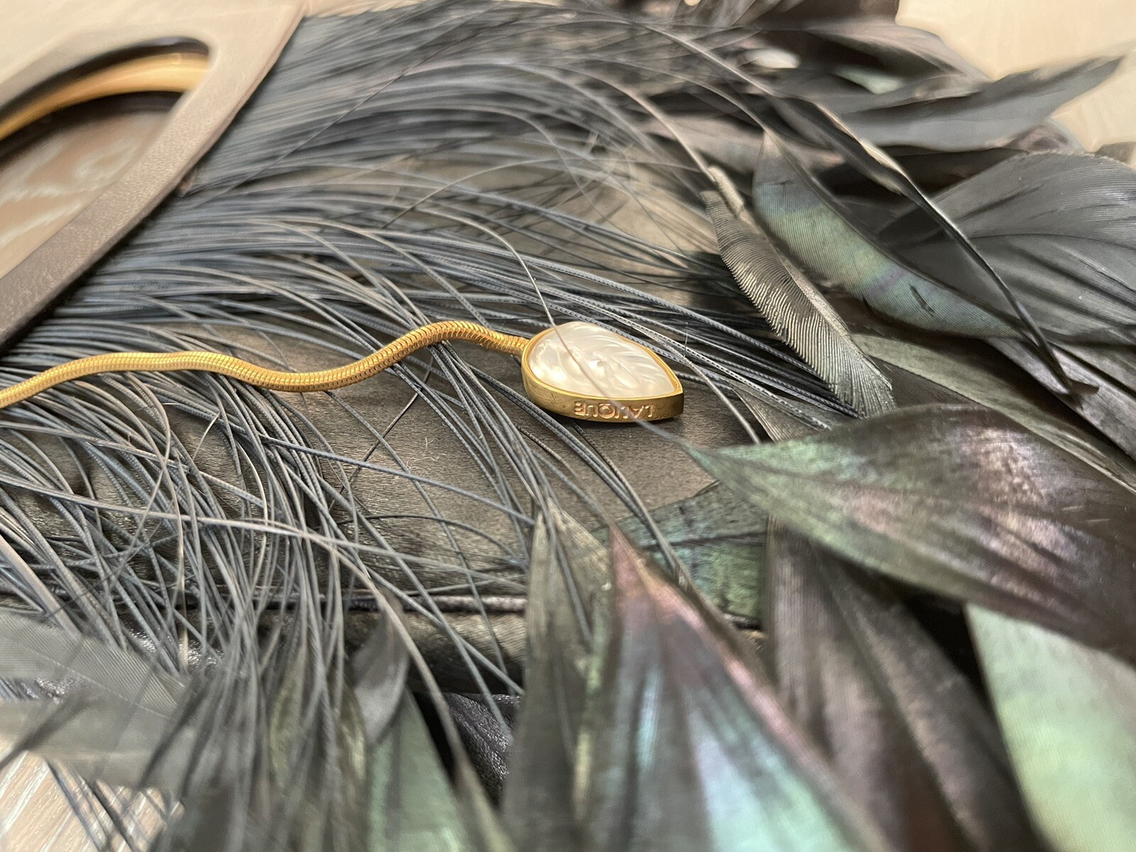 LALIQUE Feather Embellished Silk Evening Bag