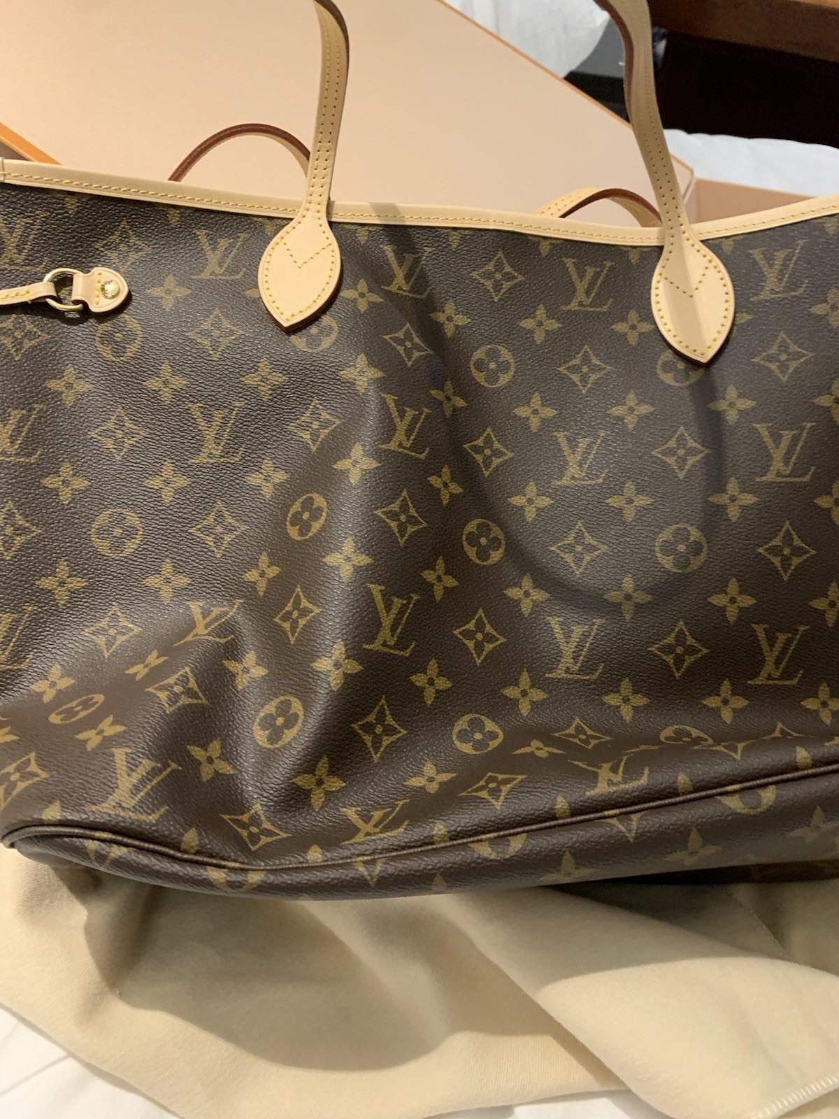 Louis Vuitton Neverfull MM Monogram Tote Brown Beige Handles Dust Bag