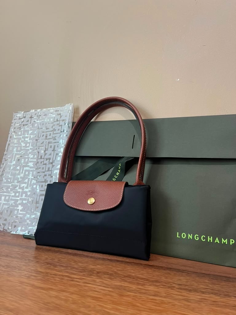 Longchamp Le Pliage Medium Tote Bag Navy Women’s Nylon Leather Shoulder