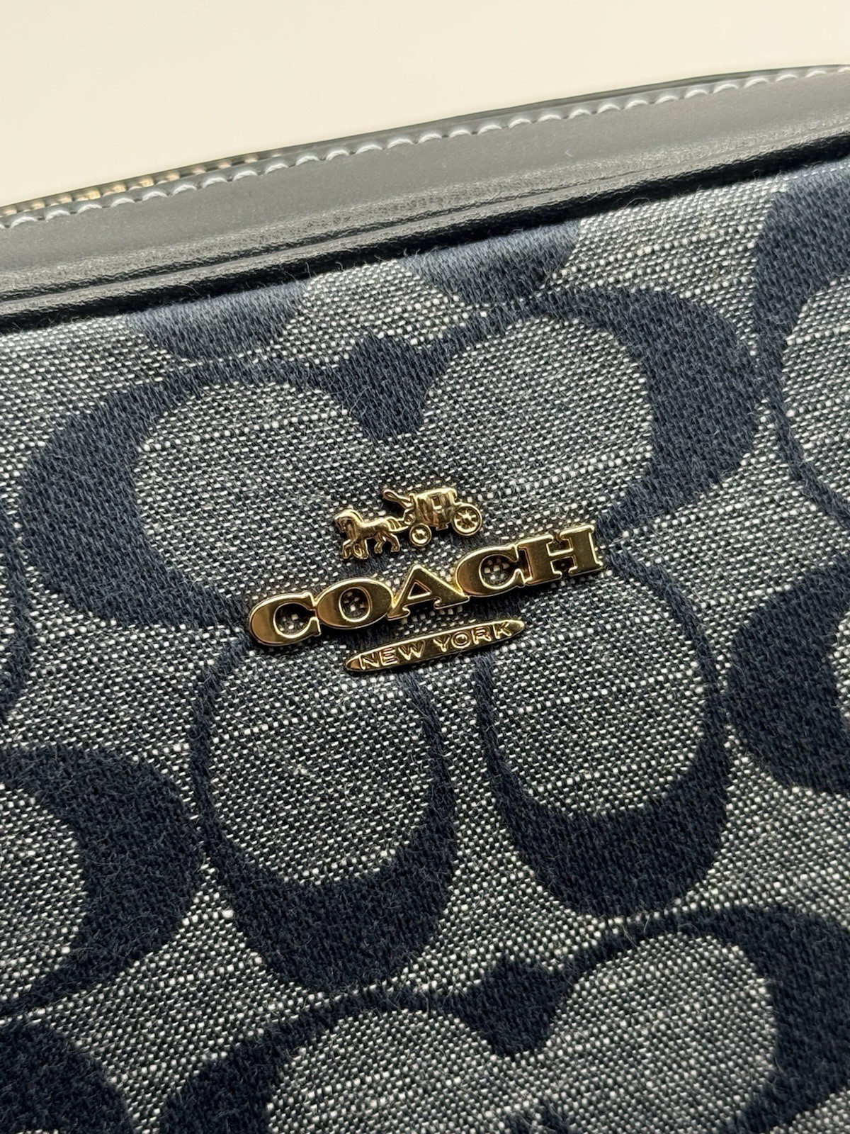 Coach Signature Camera Bag Denim Jacquard Canvas Leather Crossbody Pre-Owned