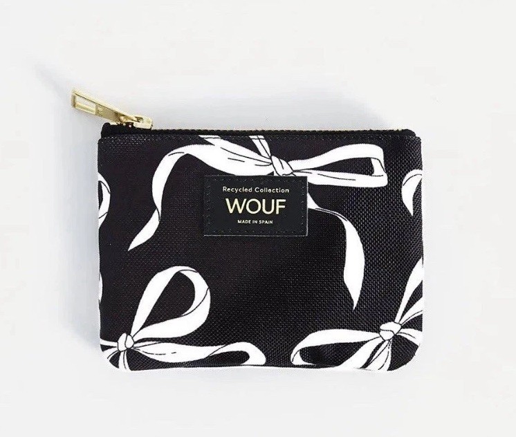 WOUF Recycled Collection Carlota Small Pouch Black & White Bows NWOT