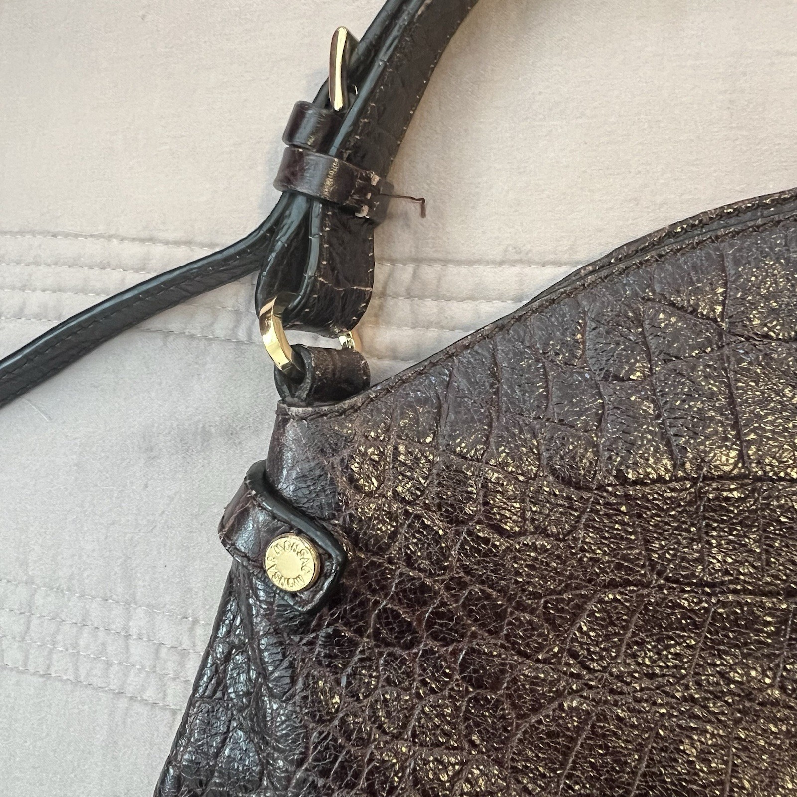 Monsac Original Dark Brown Leather Bag Slouch Y2K Maximalism Contemporary Hobo