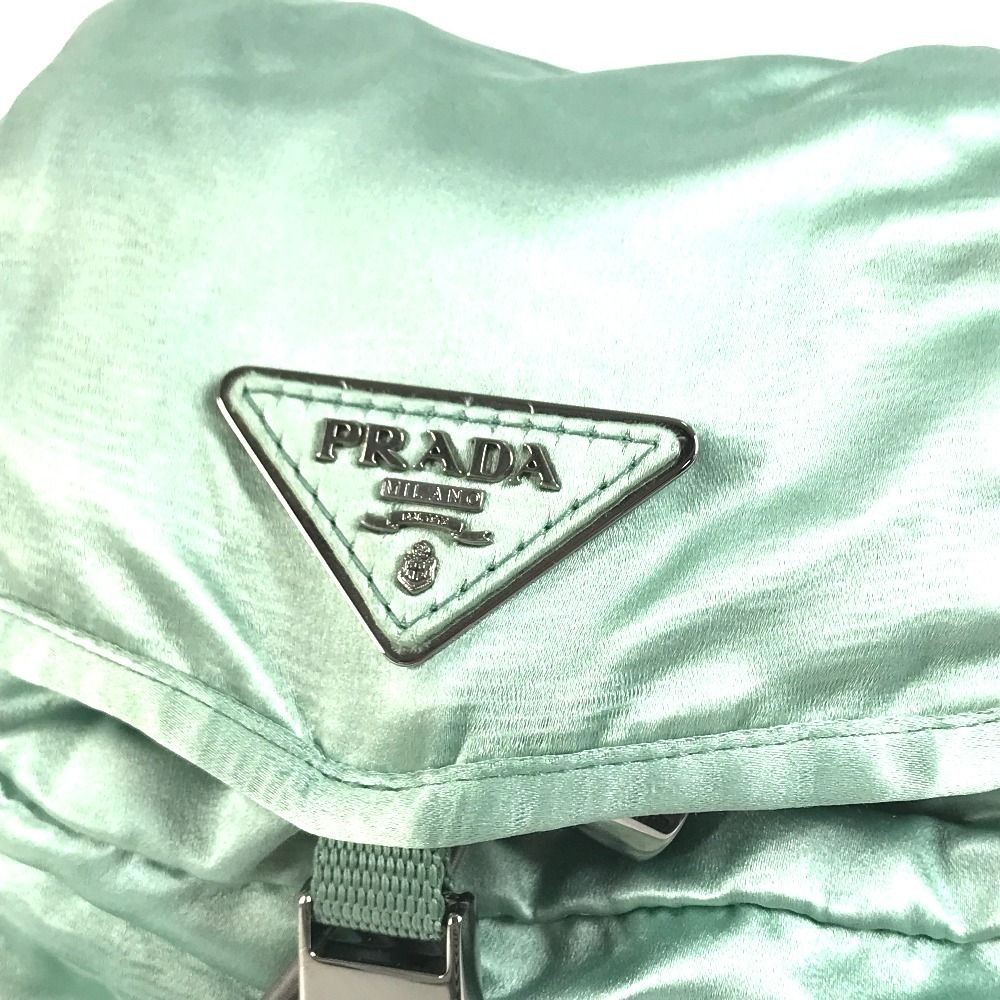 Authentic PRADA Green Satin Triangle Logo Backpack 19cm x 29.5cm x 12cm Damaged