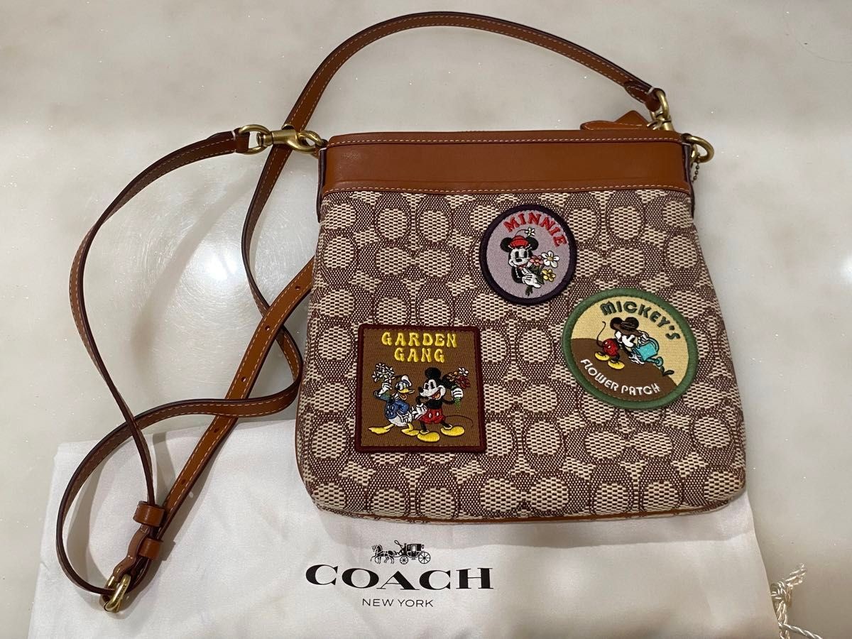 COACH CH-491 Shoulder Bag Signature Disney Mickey Minnie Patch PVC Leather Brown