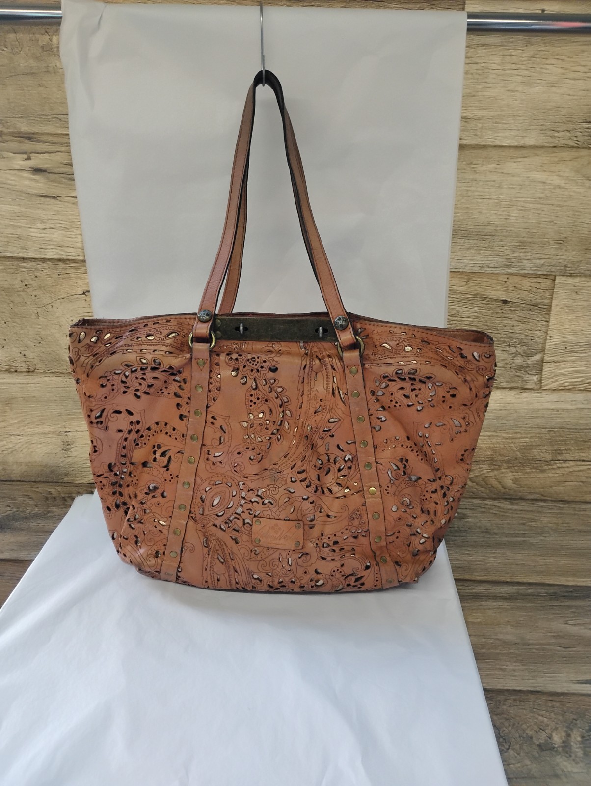Patricia Nash Tooled Cut Out Tote Bag Italian Leather
