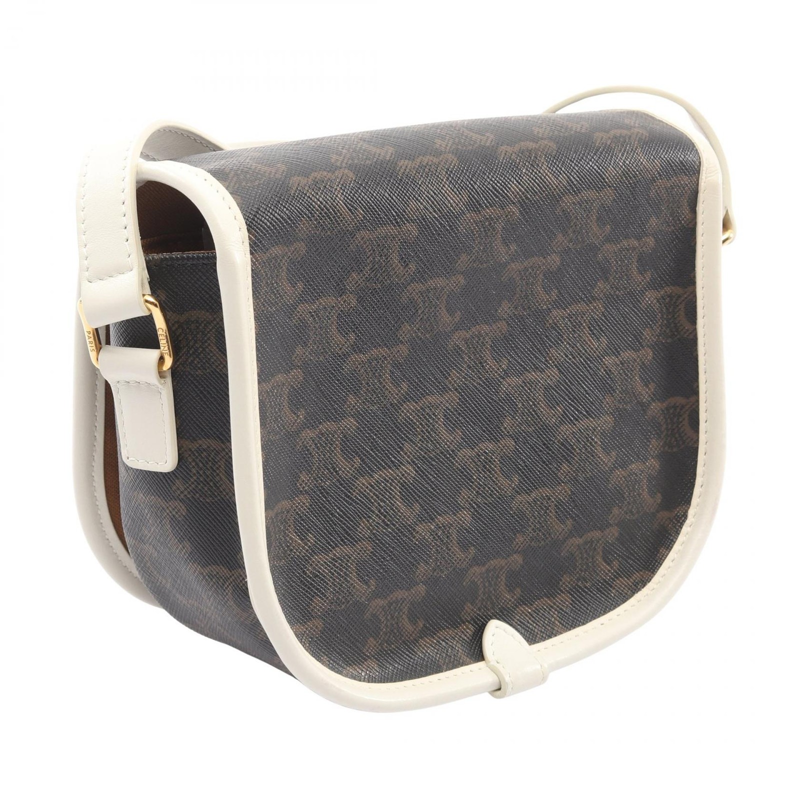 CELINE Folco Medium Triomphe Shoulder Bag 191502BZJ canvas leather Black Used