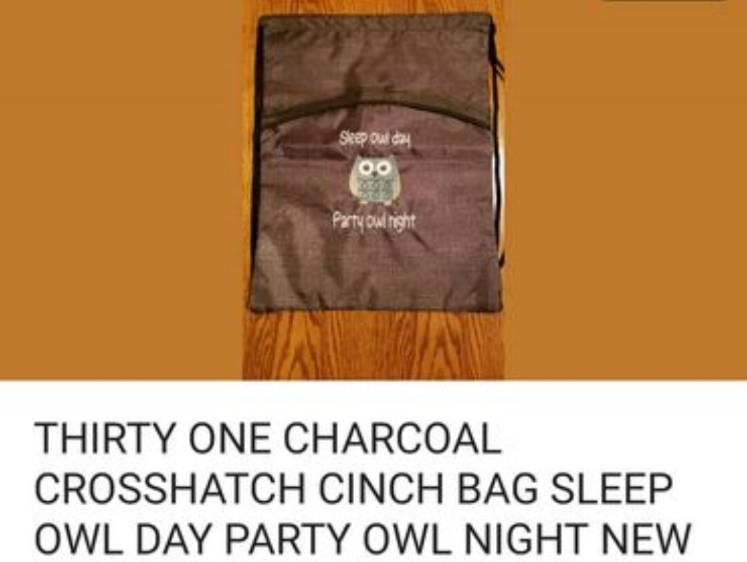 New thirty one charcoal crosshatch cinch sac. Sleep Owl Day Party Owl Night