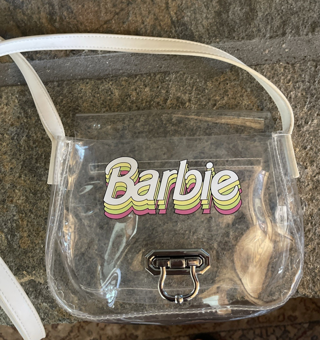 Vintage Barbie Clear Plastic Purse Bag Cross Body Shoulder Matching Makeup Bag