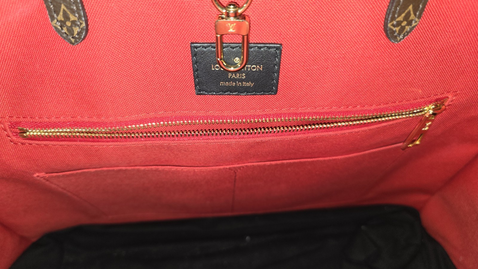 Louis Vuitton Monogram Tote Bag Brown w/ Red Lining Gold Hardware Inner Pockets