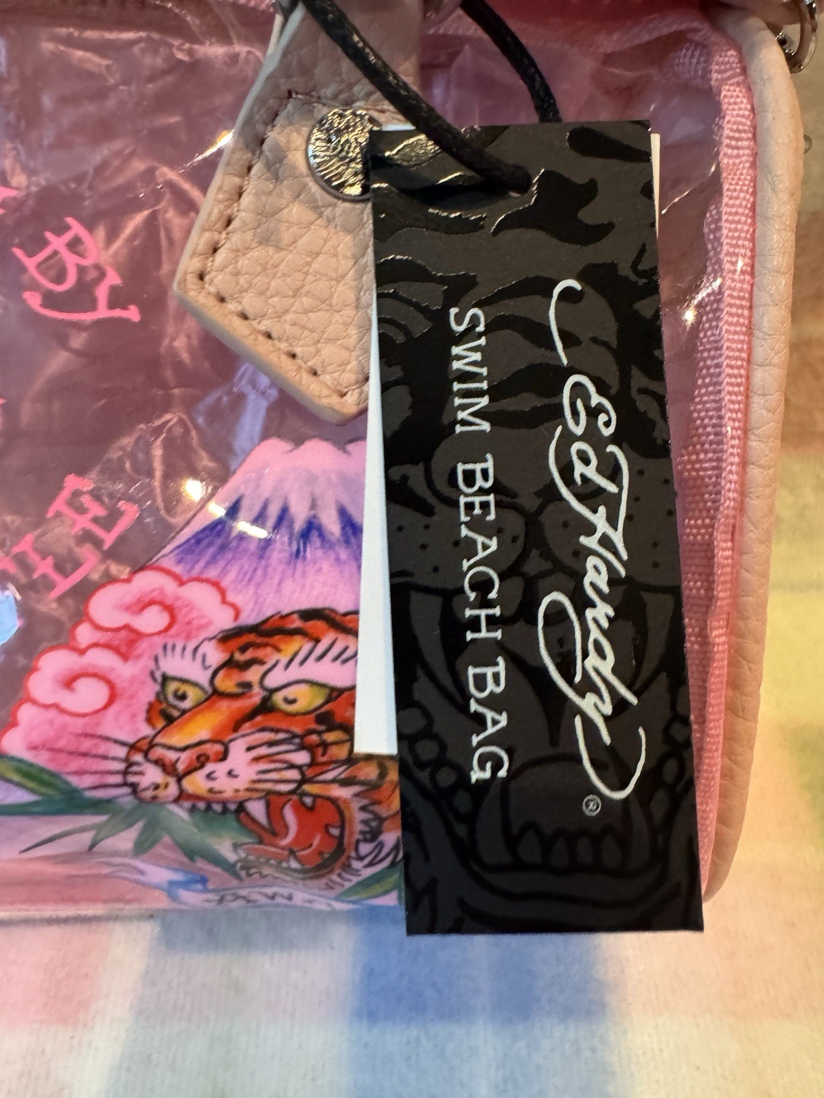 Ed Hardy Pink Tiger Tattoo Clear Satchel Embroidered Zipper Detachable Strap