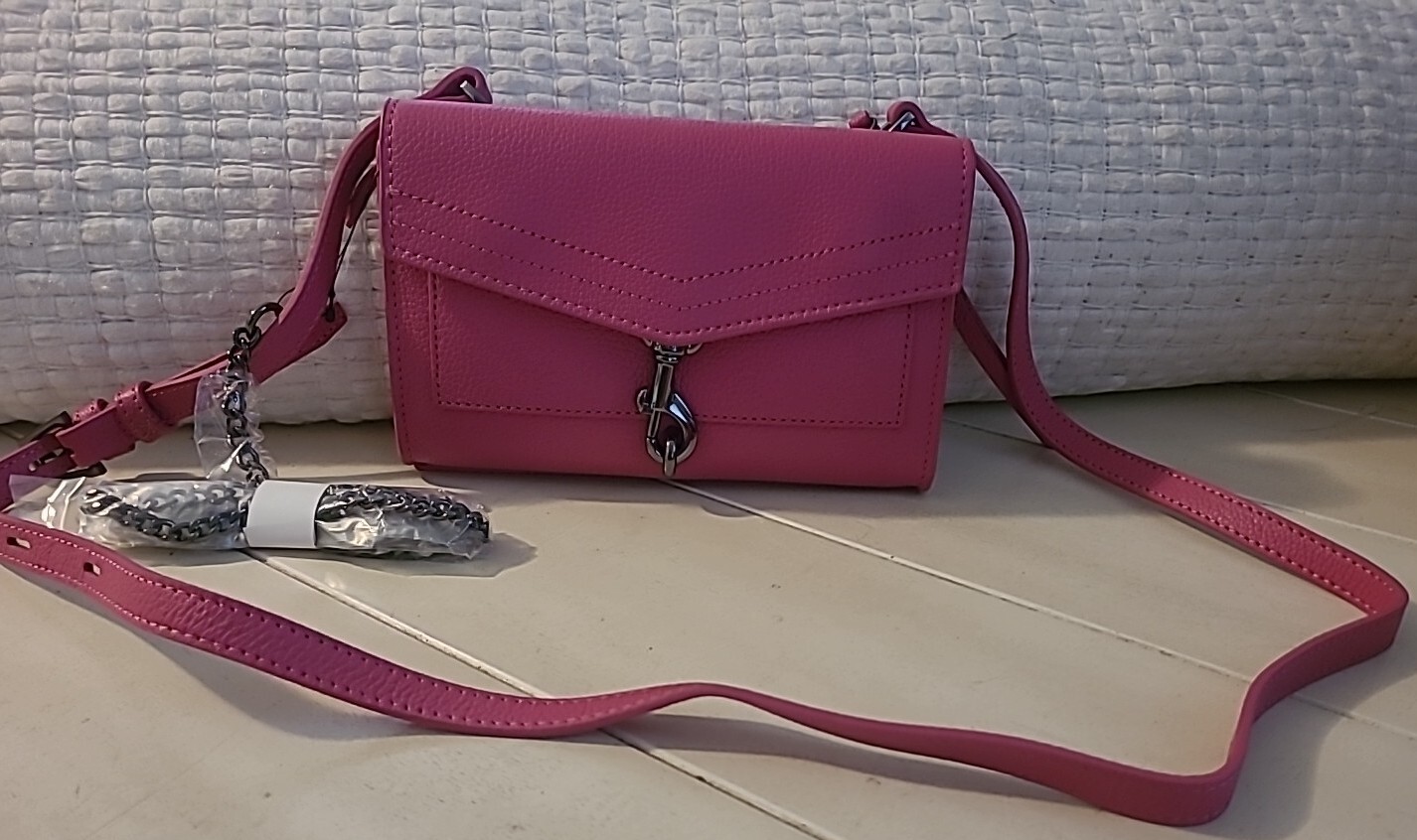 BOTKIER Trigger Pink Leather Crossbody Bag With Extra Gunmetal Chain Strap NWOT