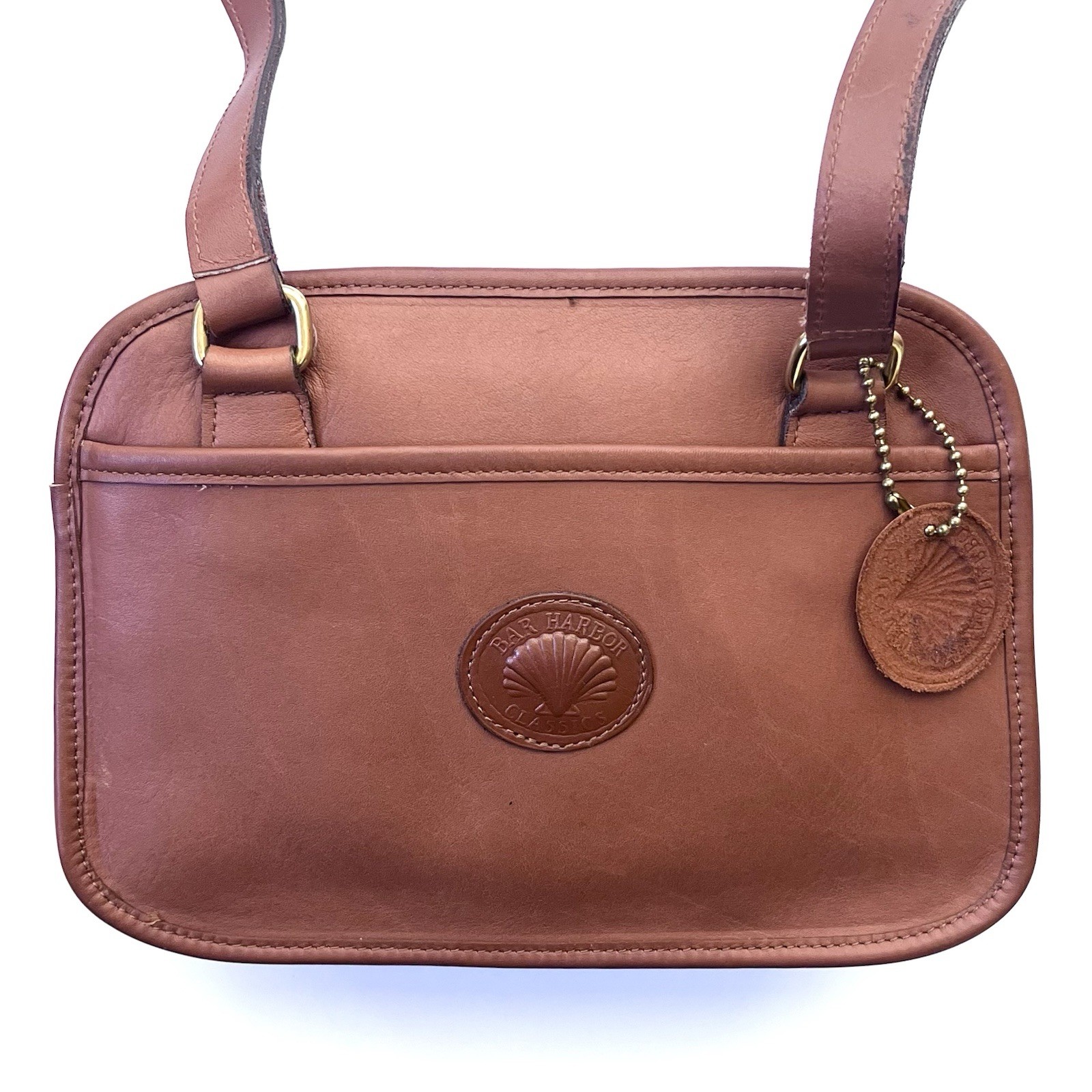 80s 90s Vintage Bar Harbor Classics Crossbody Shoulder Bag Brown Tan Leather