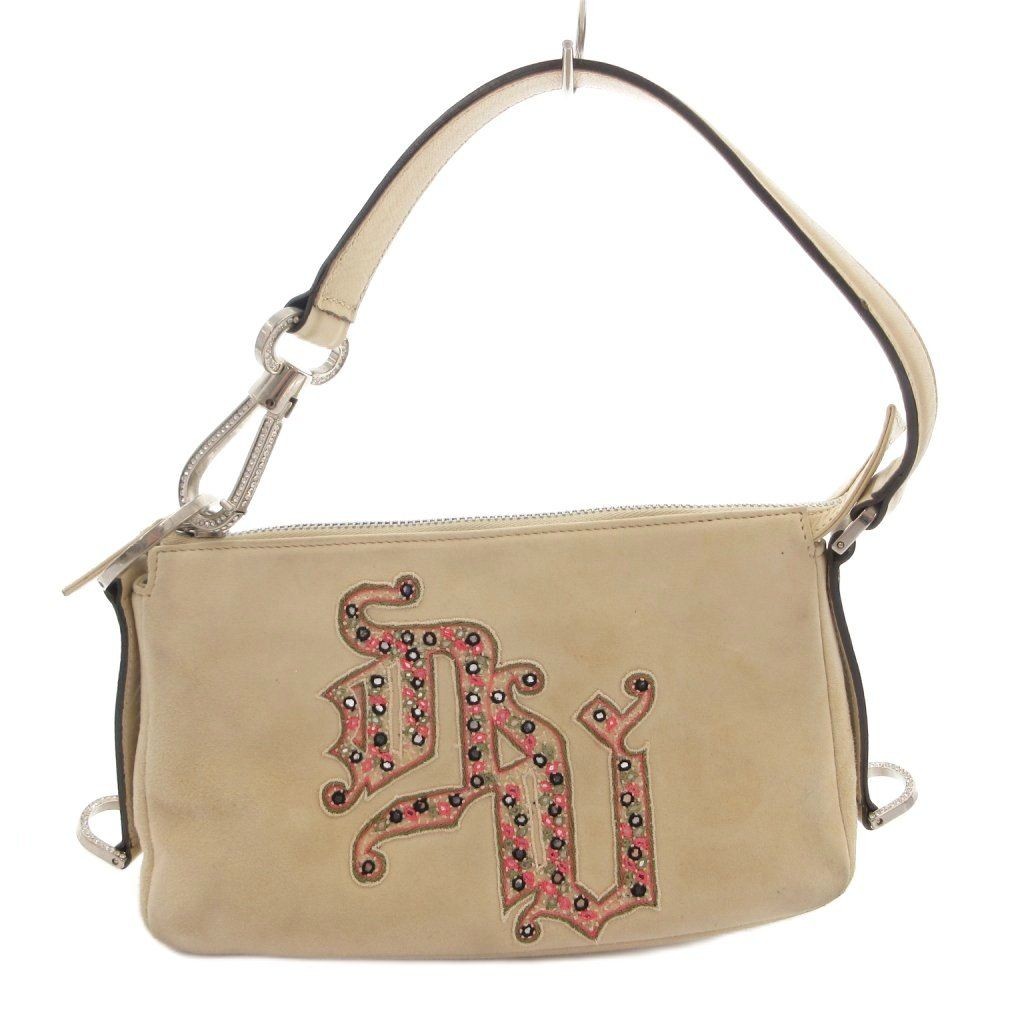 VERSACE Hand Bag Tote Purse Suede White Authentic