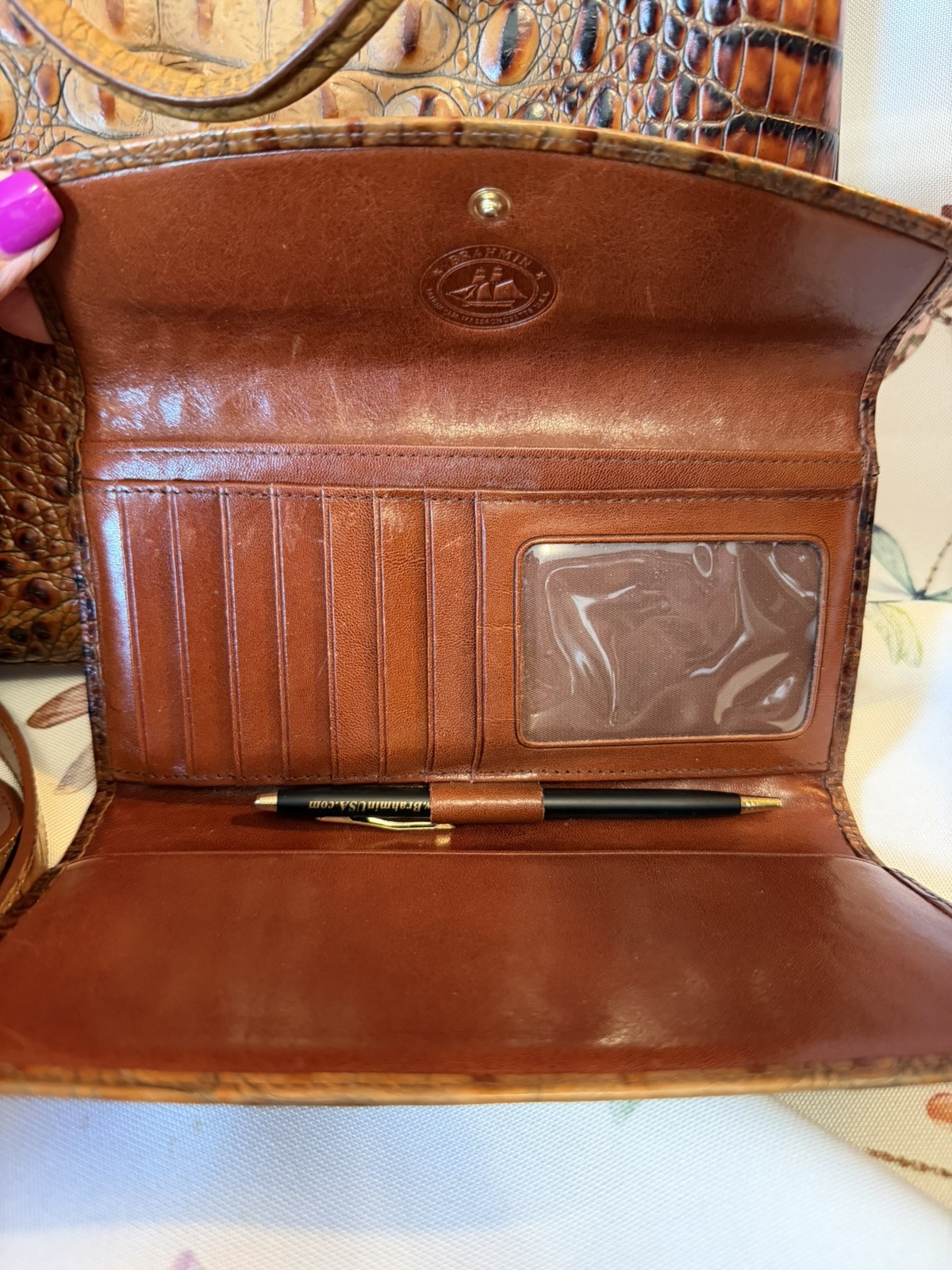 Brahmin Pecan Crocodile Embossed Leather Purse AND Matching Wallet ~Both Perfect