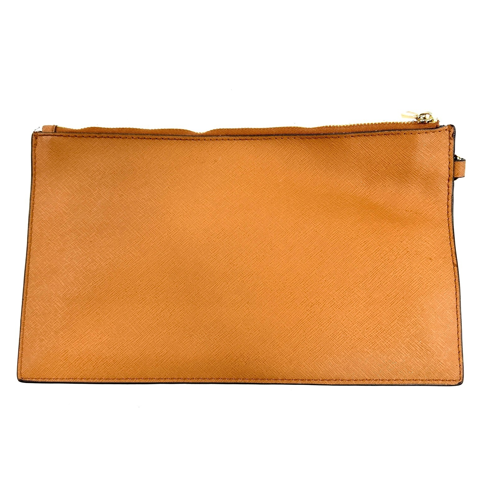 Michael Kors Brown Saffiano Leather Large Pouch Clutch Purse Wallet Brass