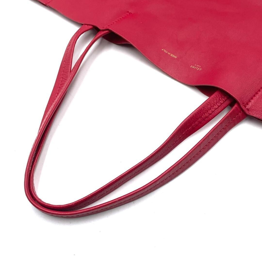 Celine Horizontal Cabas Tote Hand Bag Phoebe Red Leather Shoulder Bag