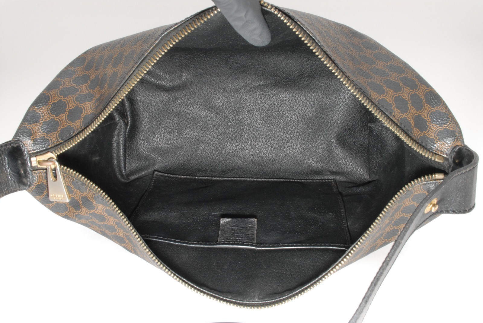 CELINE Black Macadam Accessory Pouch Clutch Hand Bag PVC Leather Auth #1246
