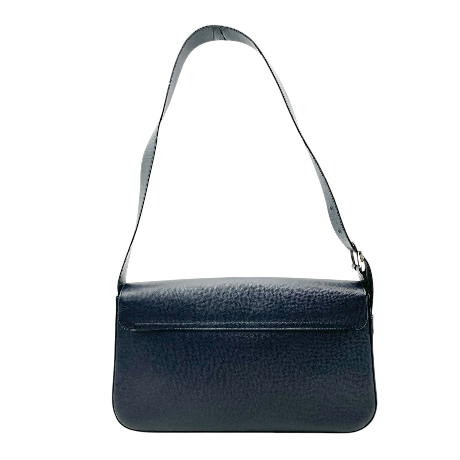 Authentic Salvatore Ferragamo Gancini Leather 2Way Shoulder Bag Navy