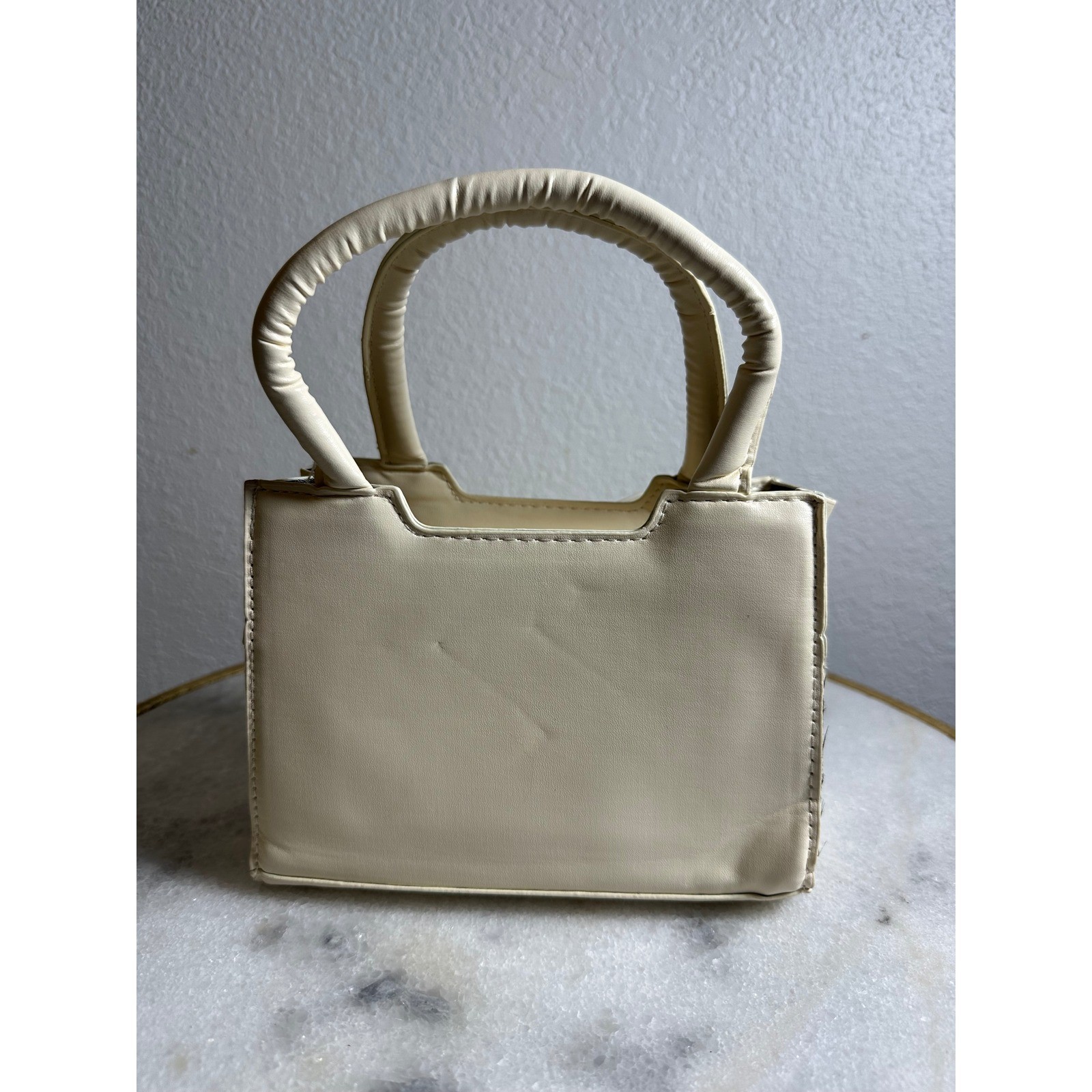 Cream Mini Tote Bag with Oversized Organza Bow Coquette Aesthetic Handbag
