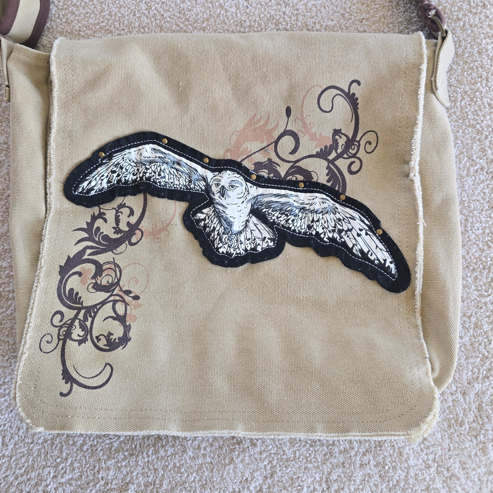 Harry Potter Hedgewig Owl Crossbody Messenger Bag Y2K Vibes Canvas Studded