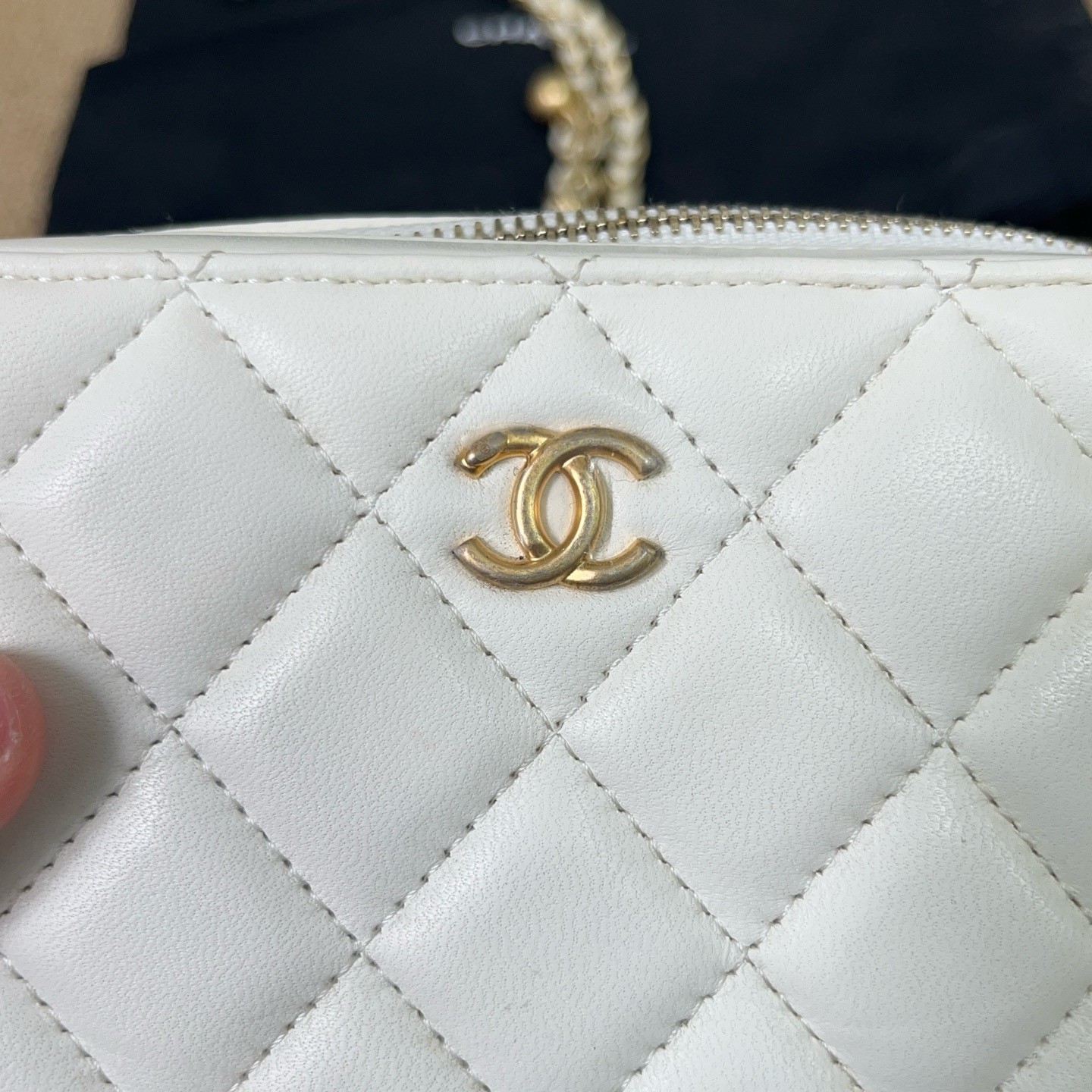 Chanel Vanity Case White Leather Adjustable Gold Ball Chain Bag [Duties Paid]