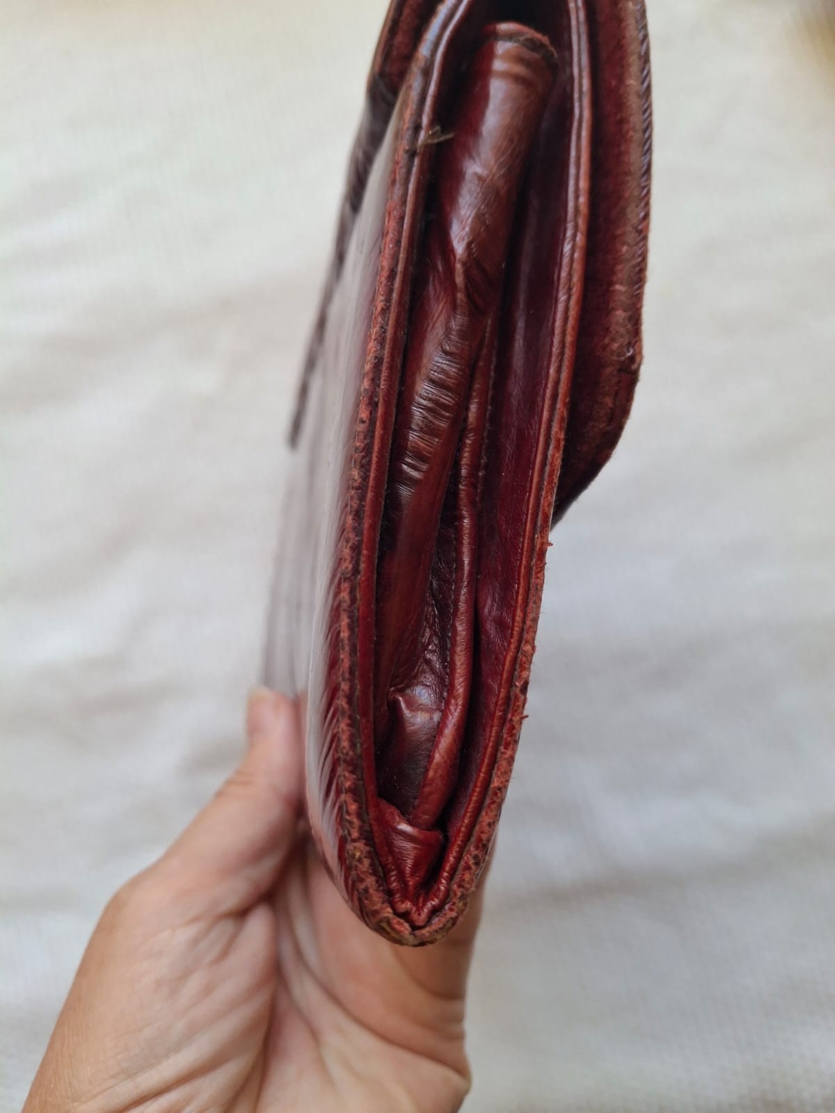 Vintage 80s Genuine Eel Skin Clutch Bag Oxblood Red Burgundy Made in Korea
