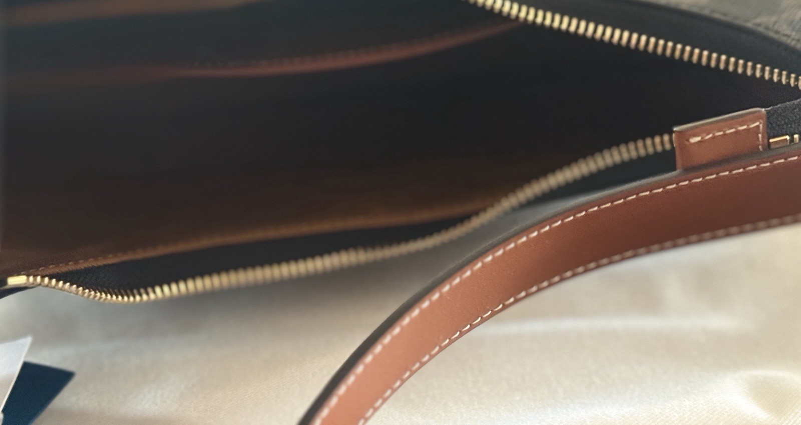 Celine Ava Brown Monogram Small Crescent Shoulder Bag, Zip Closure,