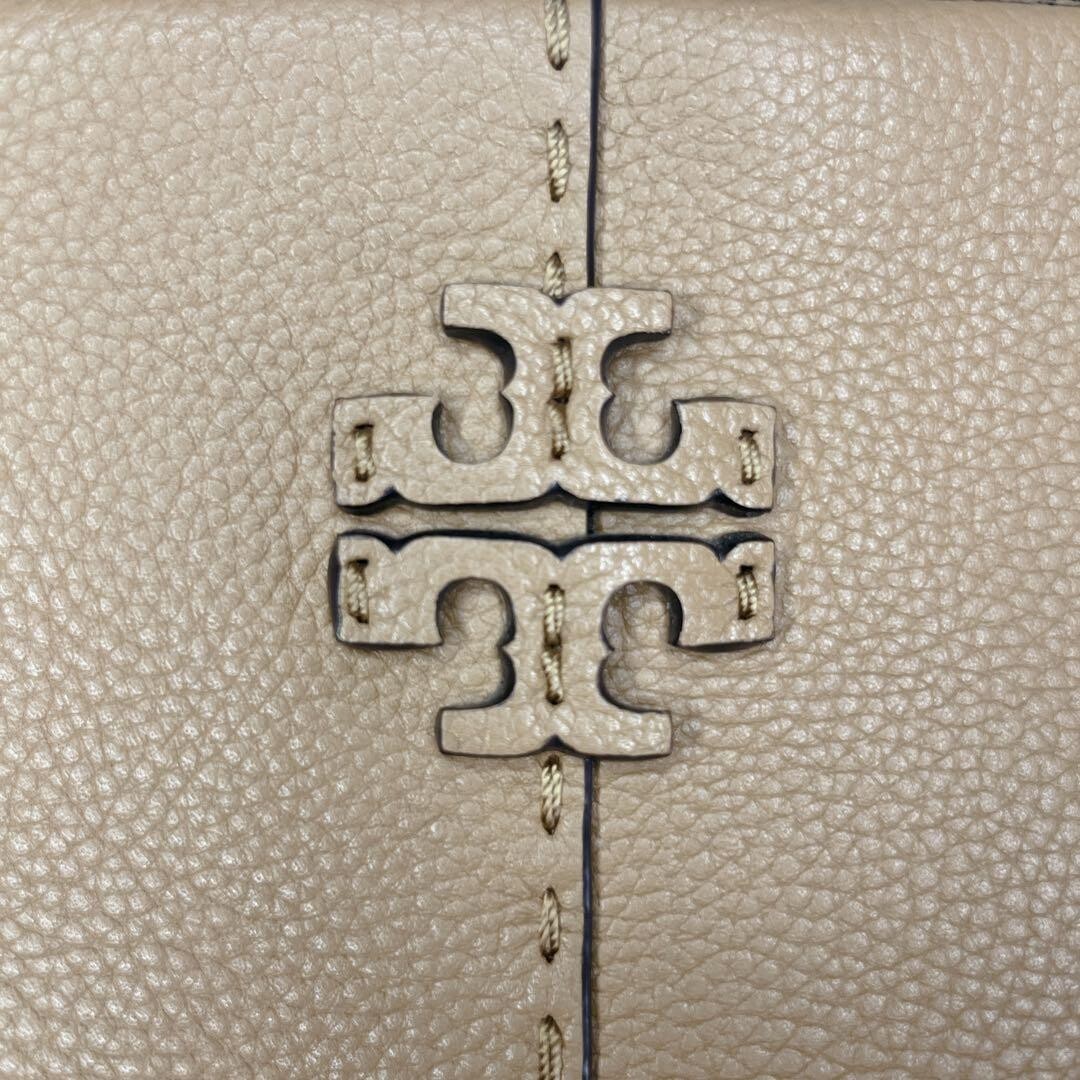 Tory Burch McGraw Camera Bag Camel Beige Leather Crossbody Gold Hardware 7.87in