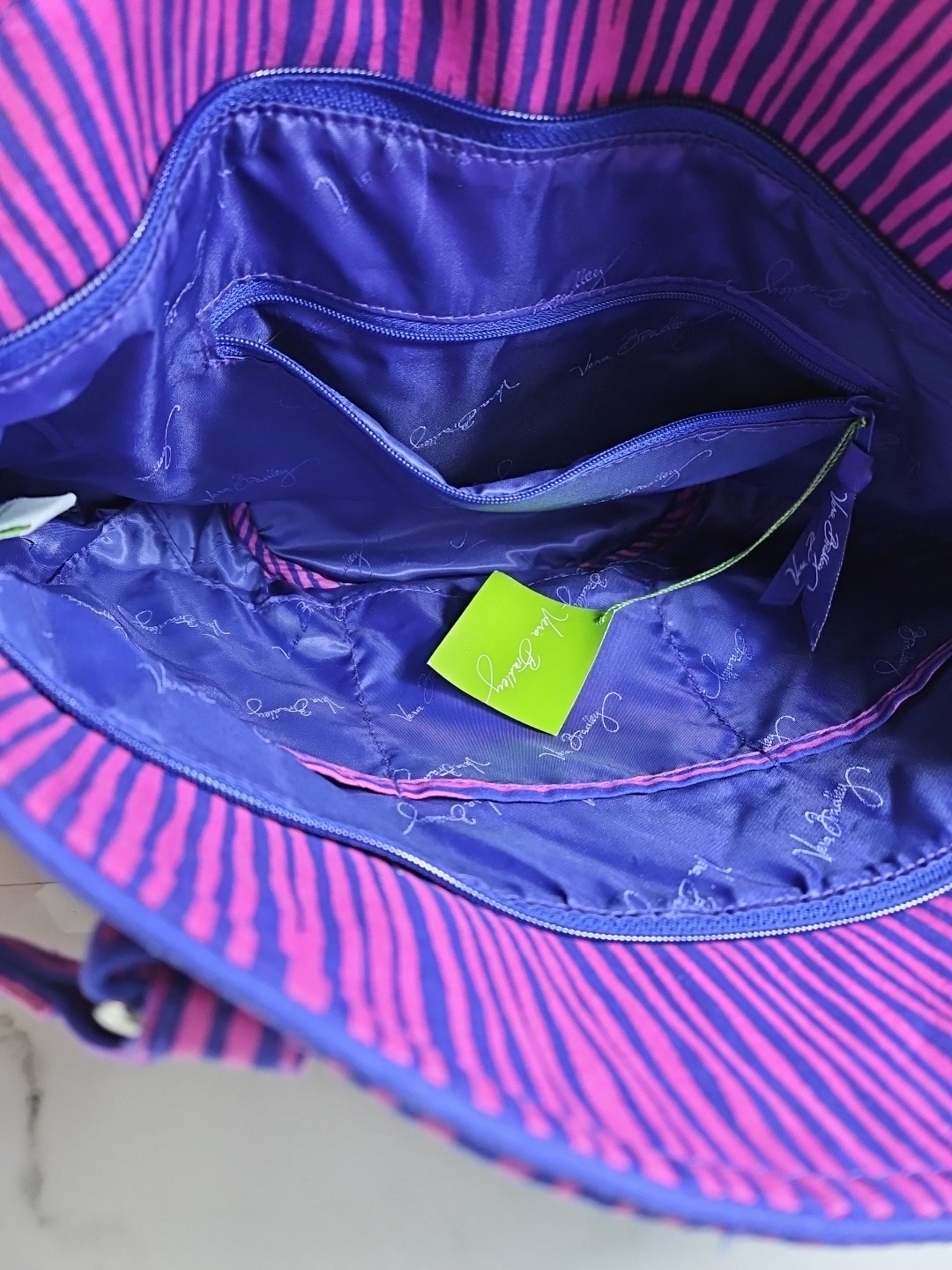 Vera Bradley Trapeze Impressionista Stripe Purple Tote Bag 15x12x4.5