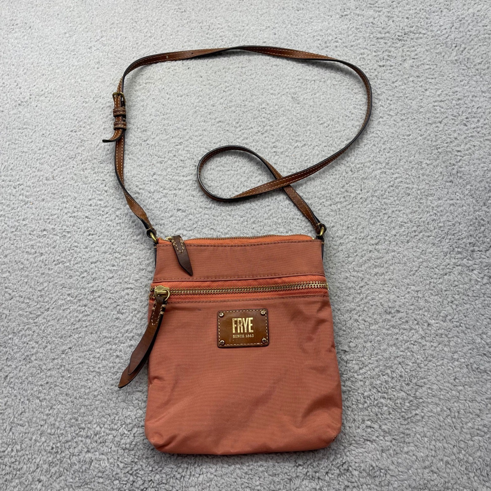 Frye Ivy “Dusty Rose” Nylon Crossbody Bag Leather Trim Small Messenger Bag Purse